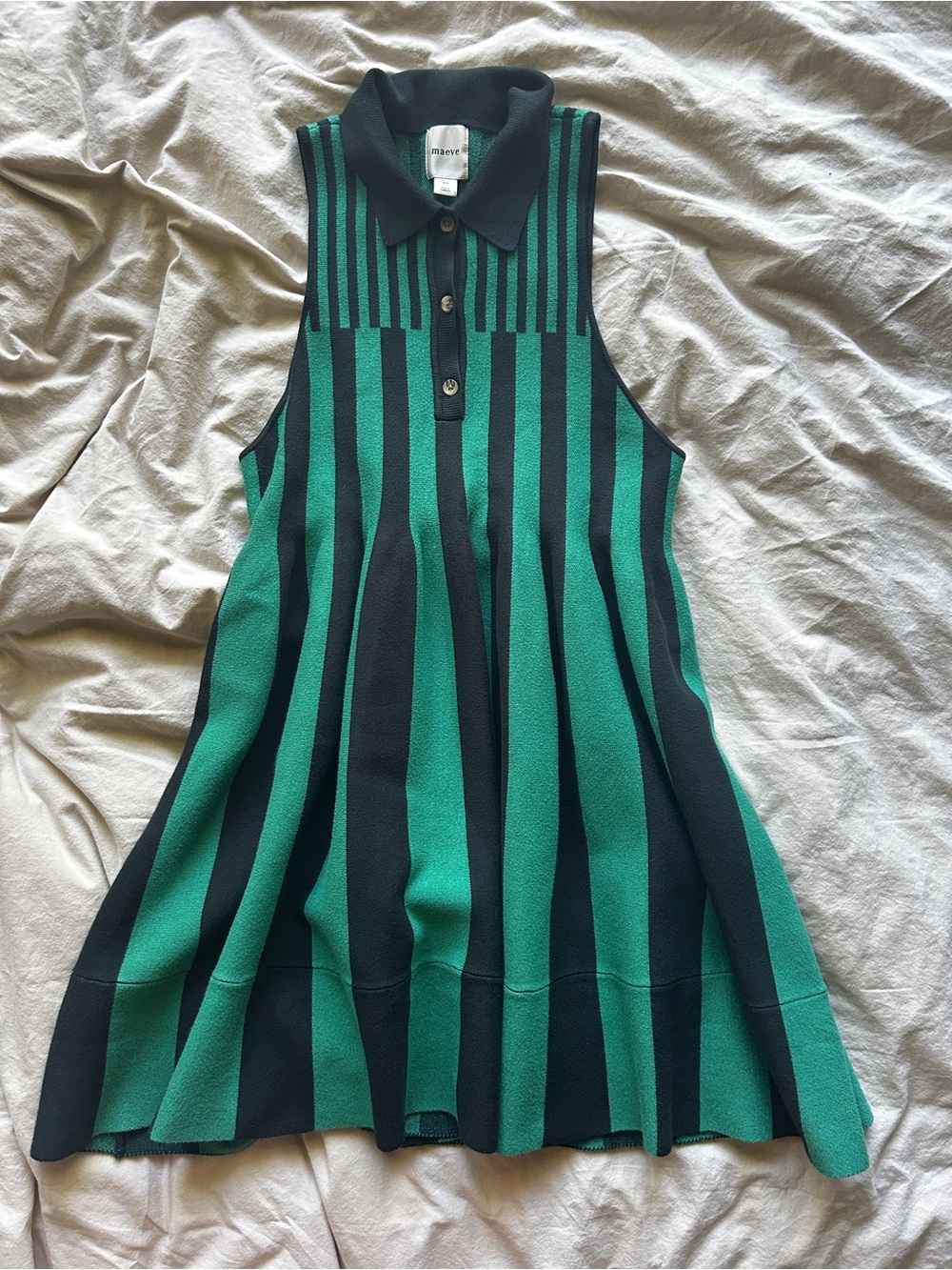Maeve Black and Green Striped Sleeveless Polo Dress Small Anthropology